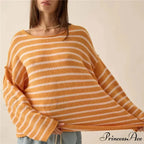 Large Striped V-Neck Color Block Knit Sweater Knit Top