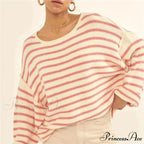 Large Striped V-Neck Color Block Knit Sweater Knit Top