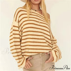 Large Striped V-Neck Color Block Knit Sweater Knit Top