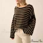 Large Striped V-Neck Color Block Knit Sweater Knit Top