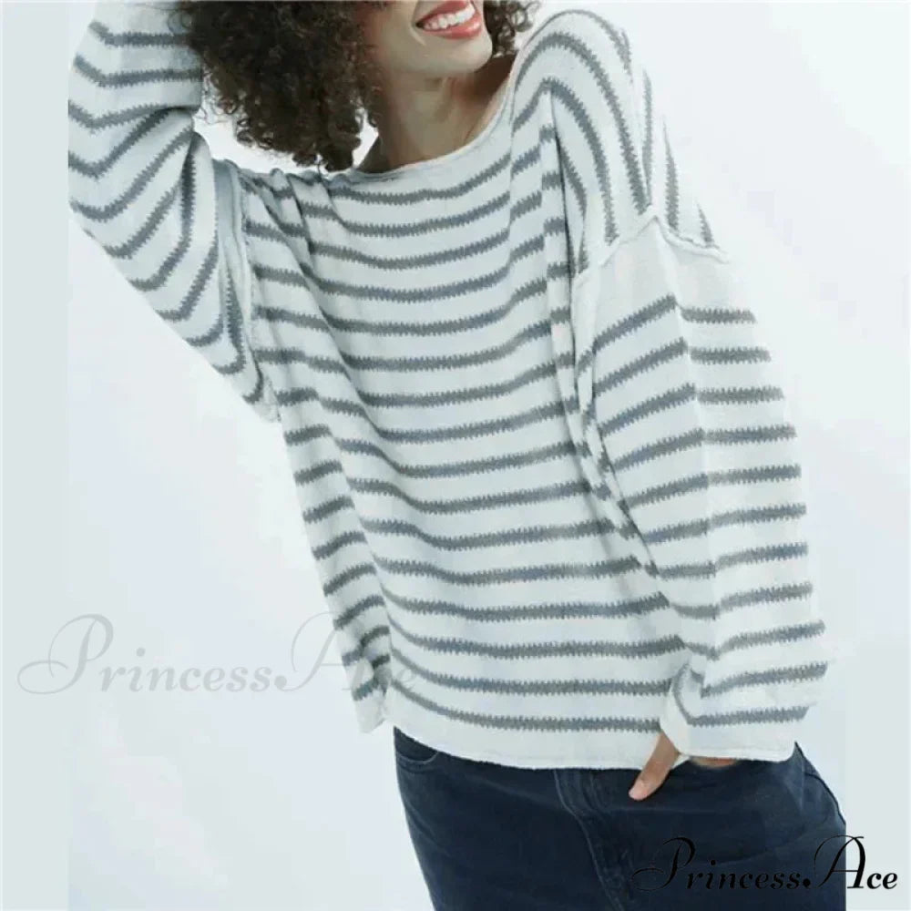 Large Striped V-Neck Color Block Knit Sweater Knit Top