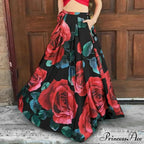 Large Swing Flower Pattern Long Skirt with Pockets Warm Season