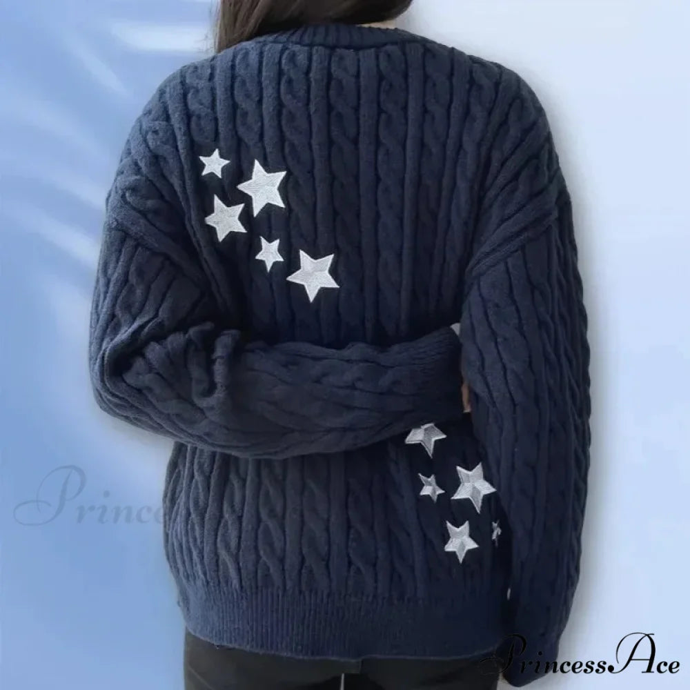 Late Night Navy Y2K Star Cardigan