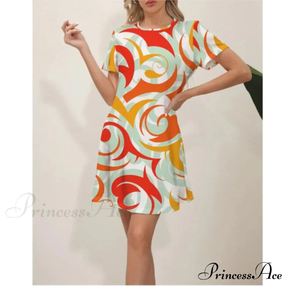 Latest Summer Fashion Floral Pattern Circular Neck Dress