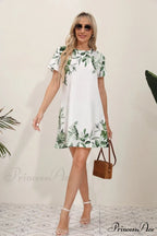 Latest Summer Fashion Floral Pattern Circular Neck Dress
