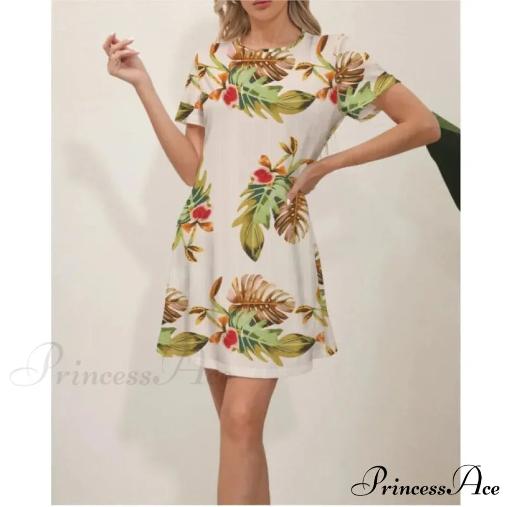 Latest Summer Fashion Floral Pattern Circular Neck Dress