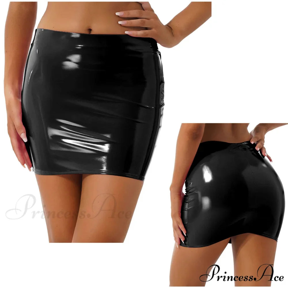 Latex Patent Leather Miniskirt