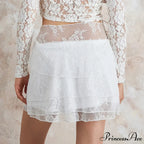 Layered Blossom Net White Skirt