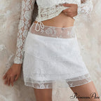 Layered Blossom Net White Skirt