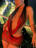 Layered Cowl Neck Short Dress