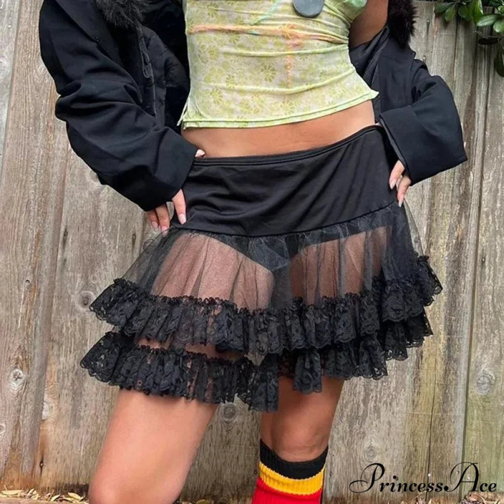 Layered Lace Flounced Retro Skirt