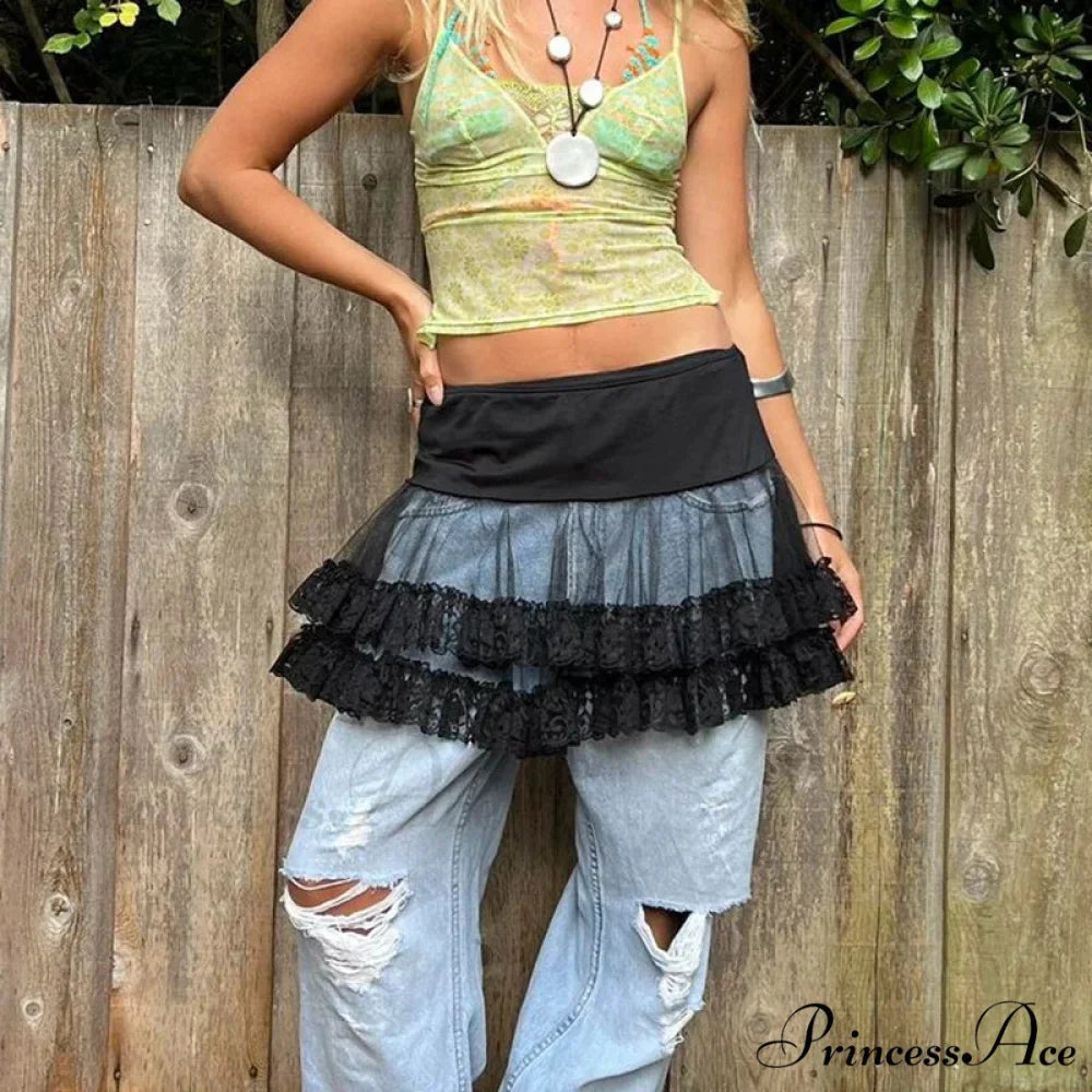 Layered Lace Flounced Retro Skirt
