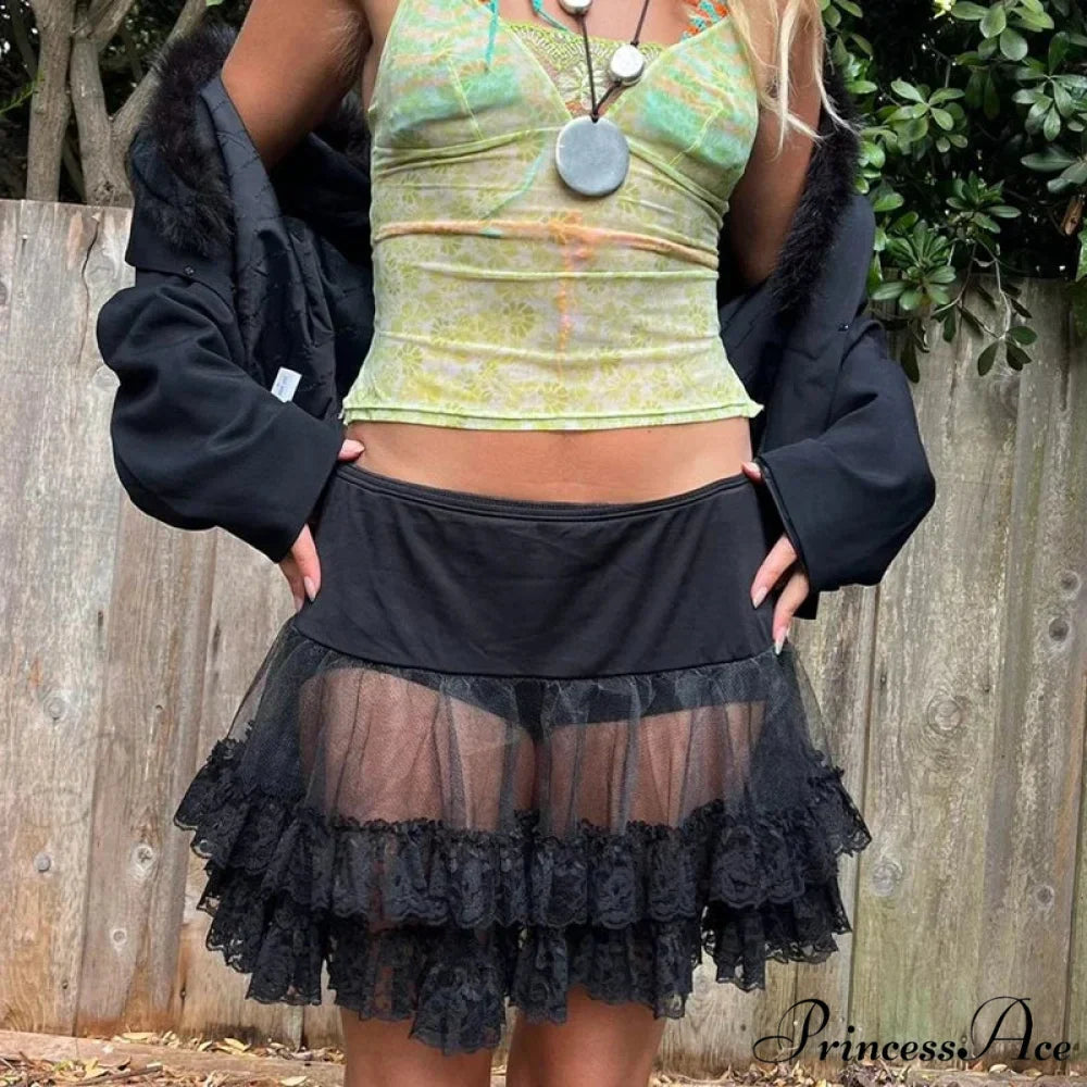 Layered Lace Flounced Retro Skirt