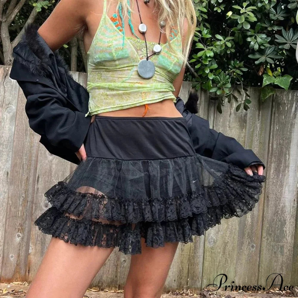 Layered Lace Flounced Retro Skirt