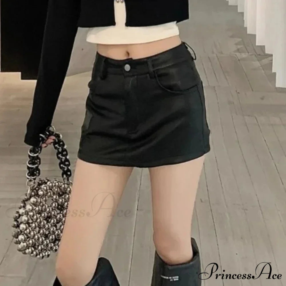 Leather Coquette Slim High Waisted A-line Casual Skirt