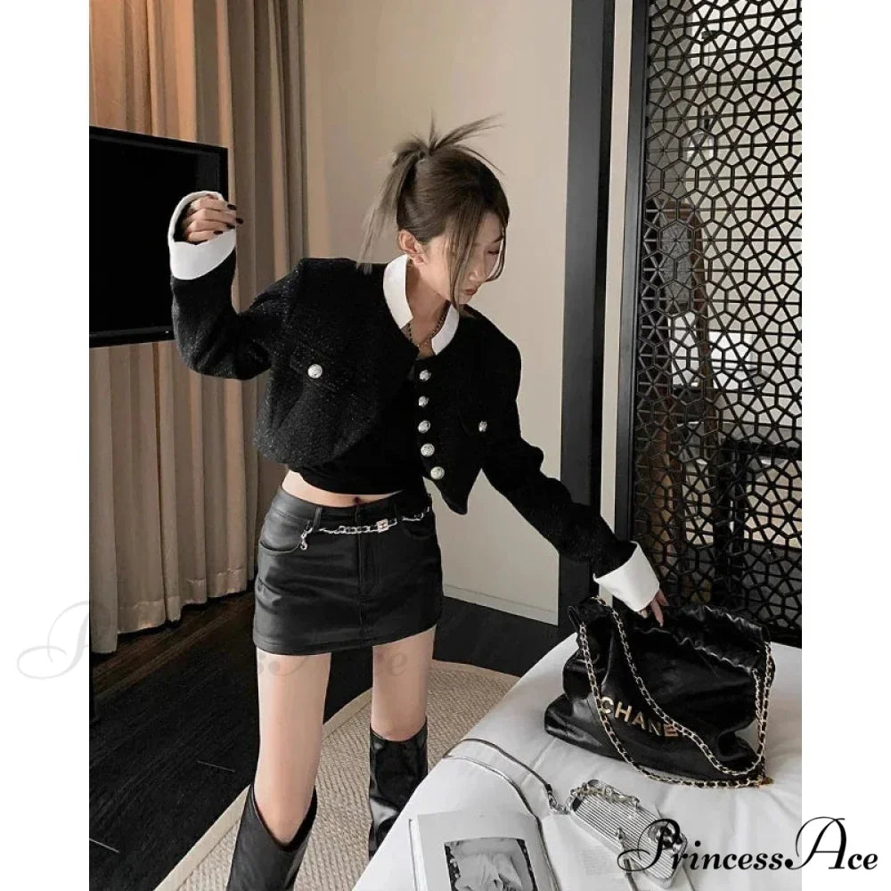 Leather Coquette Slim High Waisted A-line Casual Skirt