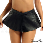 Leather Front Zipper Pleated Mini Skirt