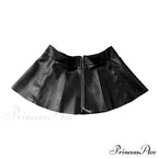 Leather Front Zipper Pleated Mini Skirt