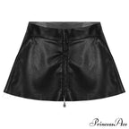 Leather Front Zipper Pleated Mini Skirt