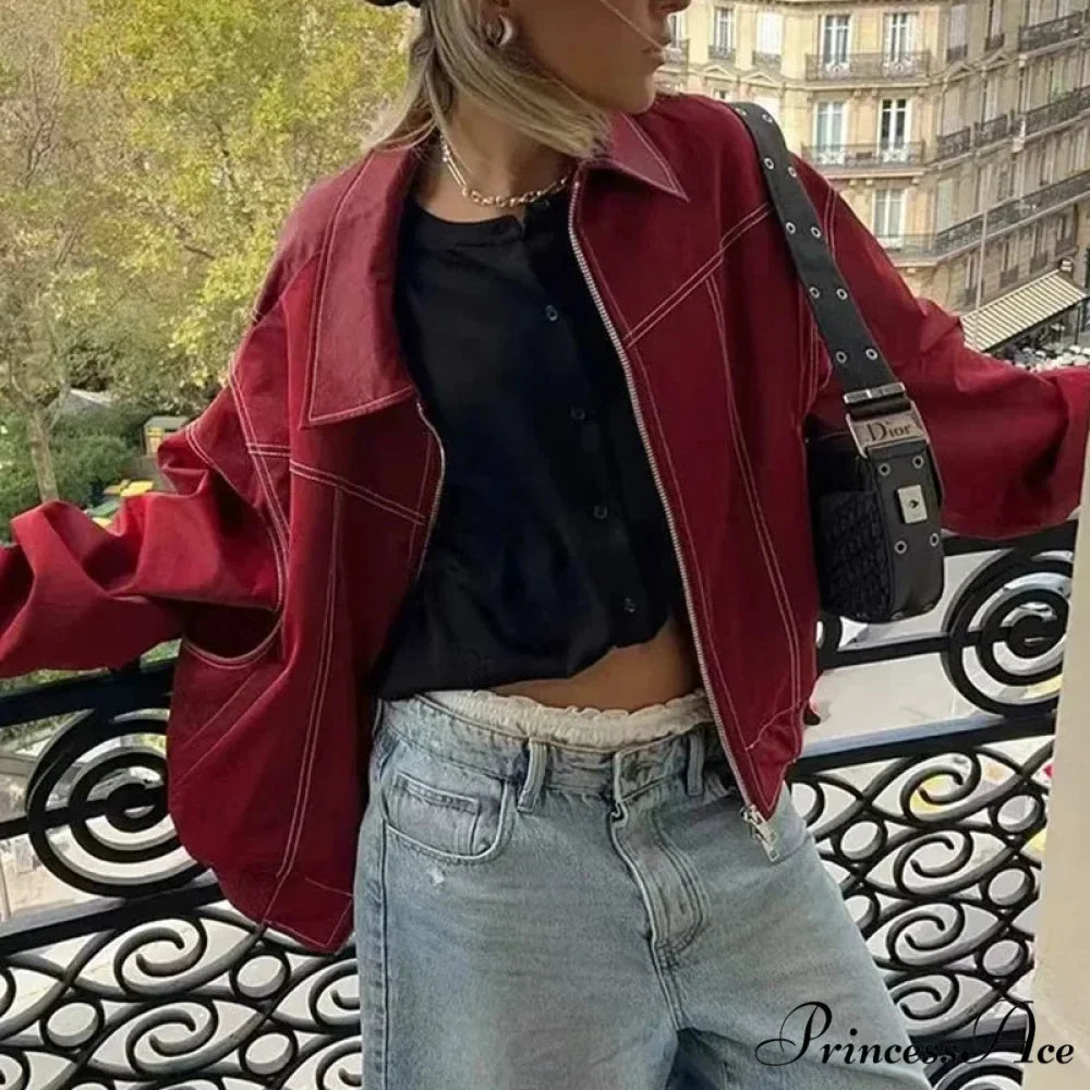 Leather Streetwear Red Coat
