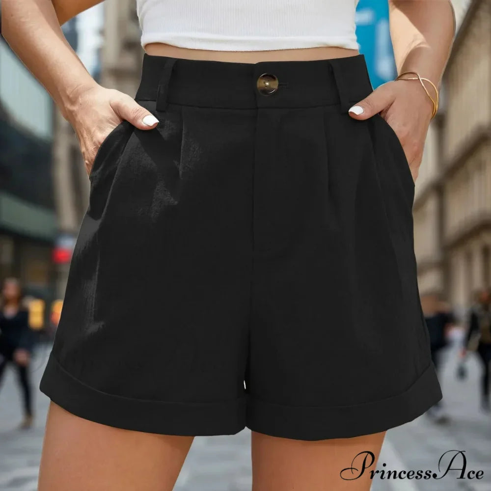 Leg High Waist Linen Pleated Zippered Wrap Commuting Casual Summer Short