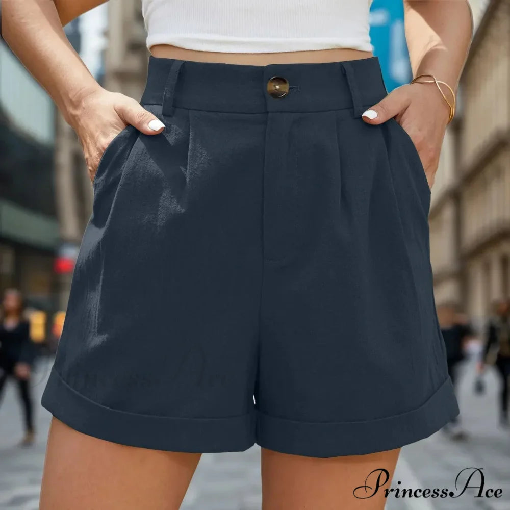 Leg High Waist Linen Pleated Zippered Wrap Commuting Casual Summer Short