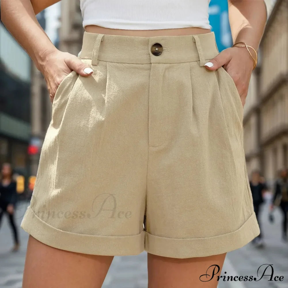 Leg High Waist Linen Pleated Zippered Wrap Commuting Casual Summer Short