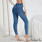 Leg Stretchy High Waisted Buttoned Denim Jeans