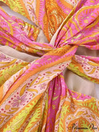 legant Print Hollow Out Pleated Mini Boho Dress