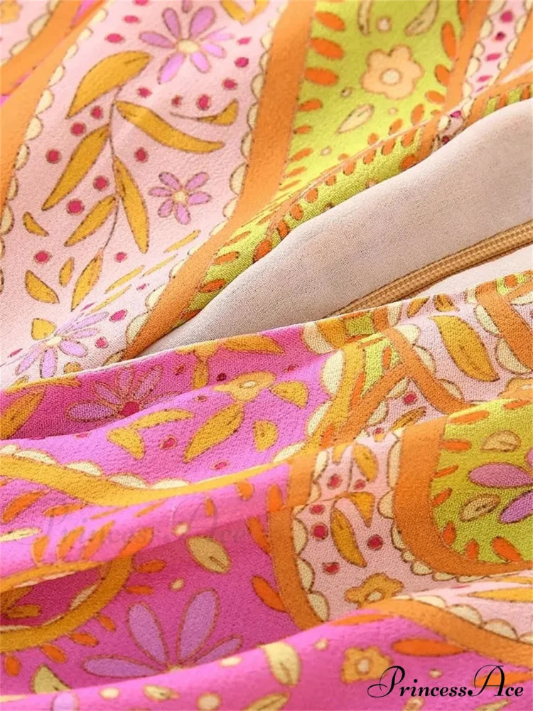 legant Print Hollow Out Pleated Mini Boho Dress