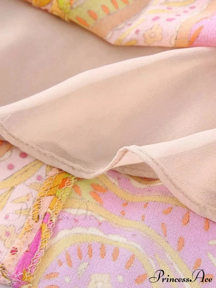 legant Print Hollow Out Pleated Mini Boho Dress