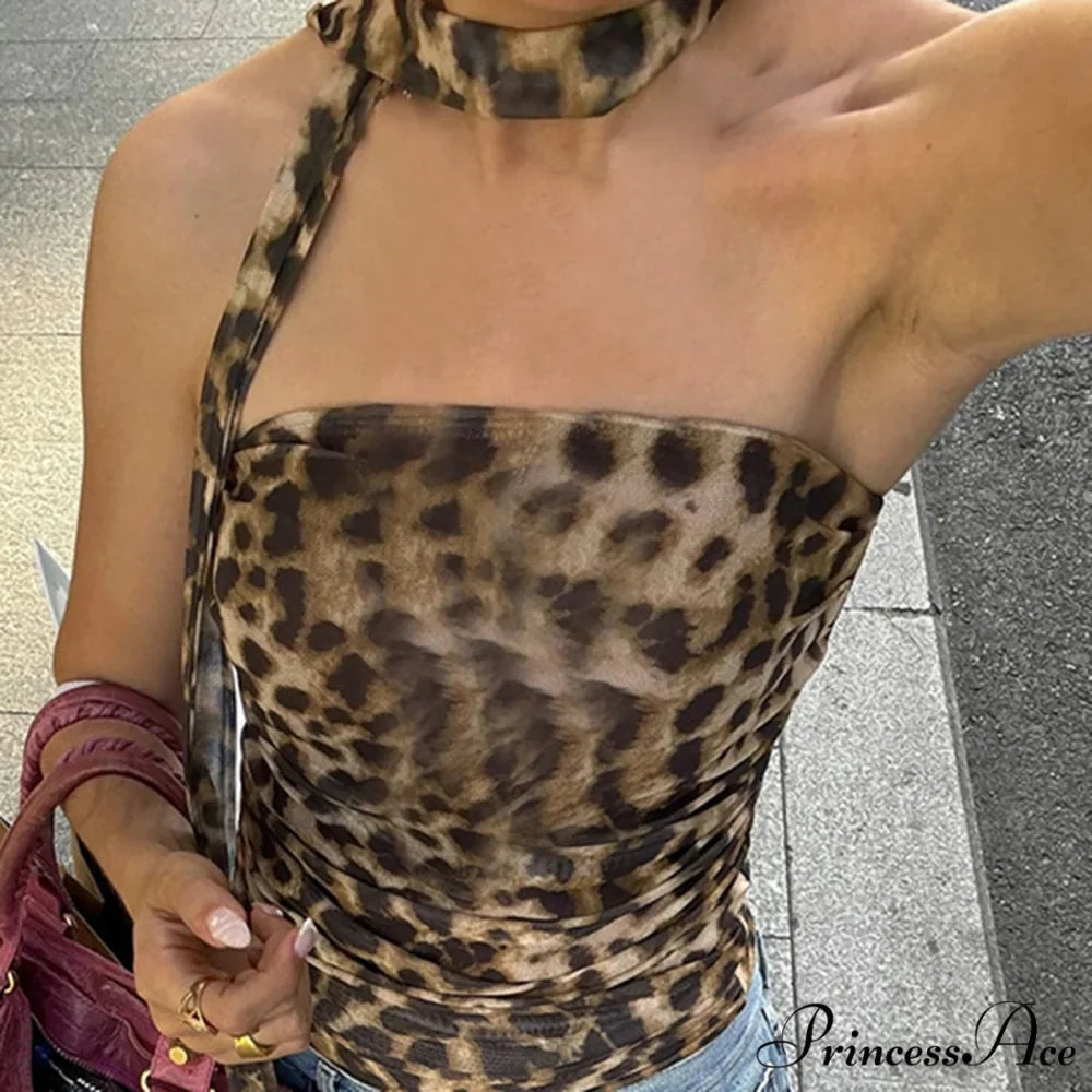 Leopand Gathered Scarf Crop Top