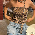 Leopand Gathered Scarf Crop Top