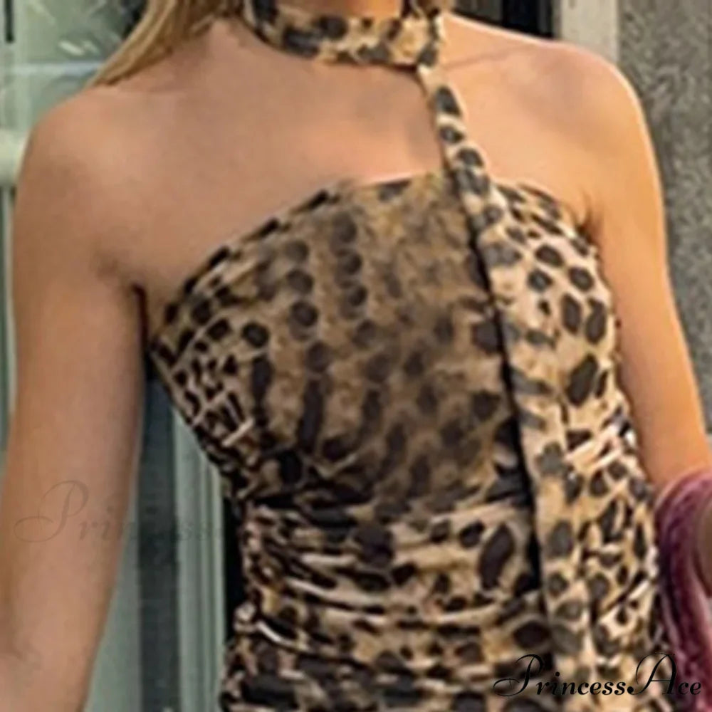 Leopand Gathered Scarf Crop Top