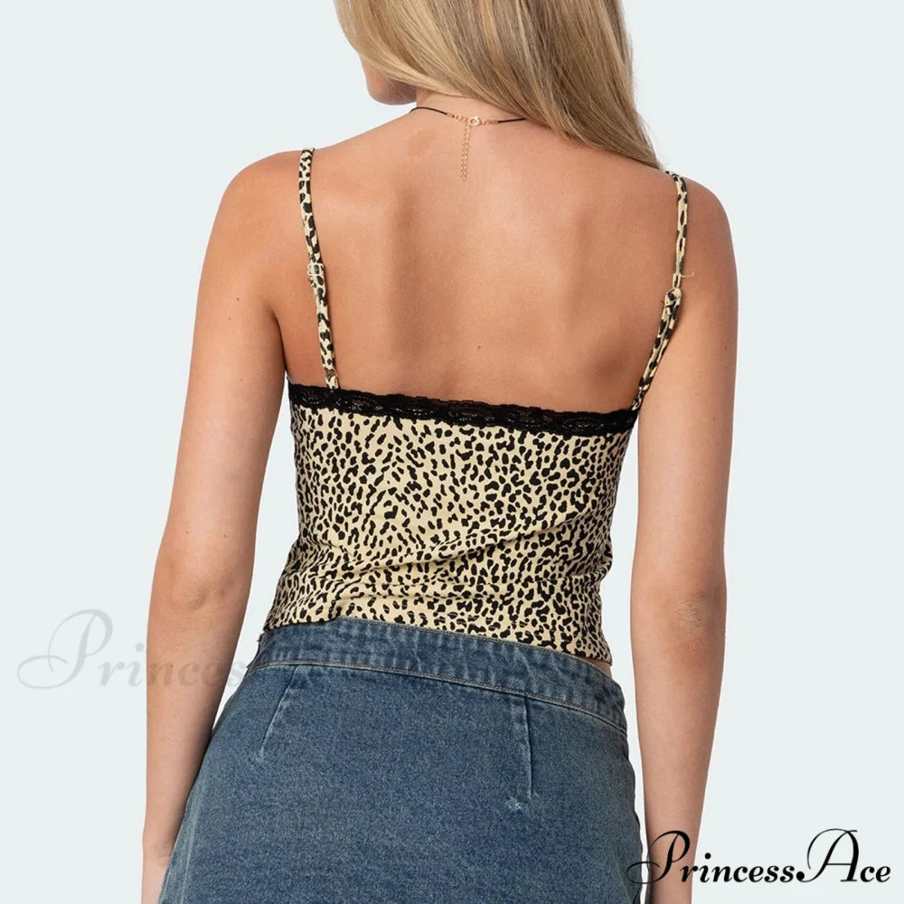 Leopand Lace Trim Short Top
