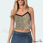 Leopand Lace Trim Short Top