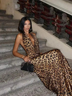 Leopard Backless Camisole Party Dress