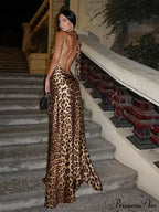 Leopard Backless Camisole Party Dress