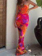 Leopard Floral Print Tube for Women Summer Party Beach Strapless Off Shoulder Slim Vestidos New