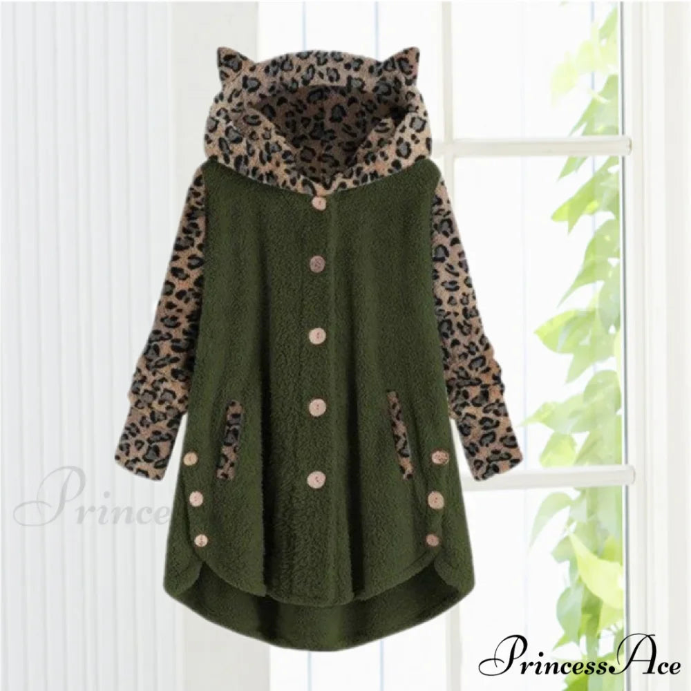 Leopard Patchwork Cat Ears Coat