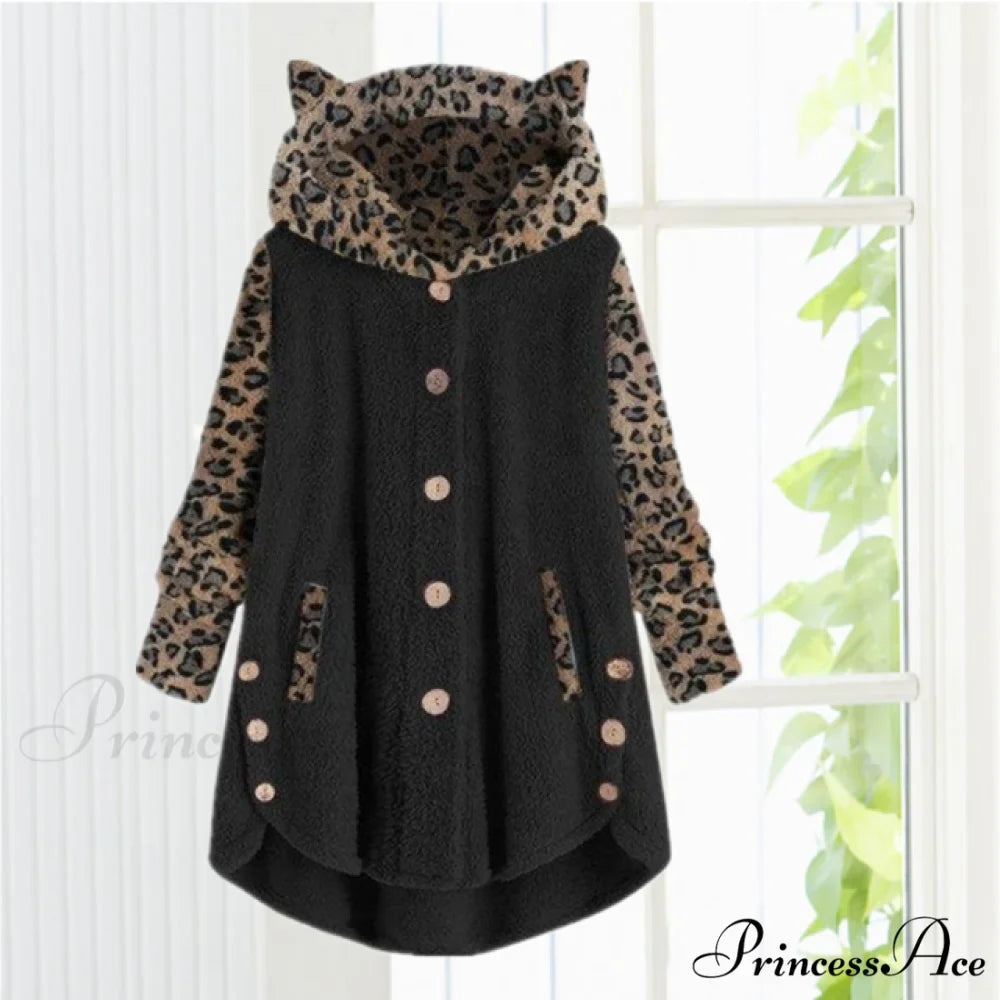 Leopard Patchwork Cat Ears Coat