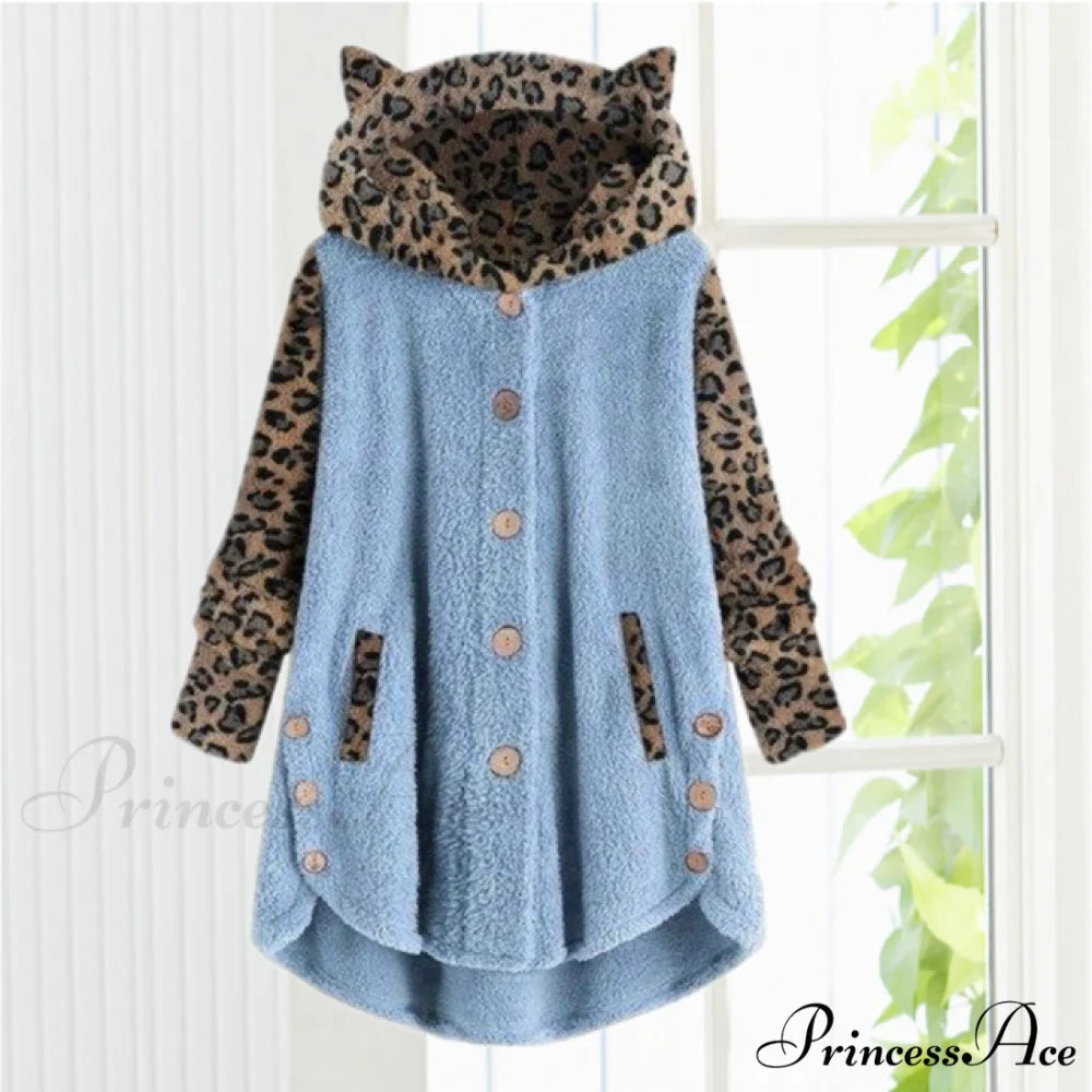 Leopard Patchwork Cat Ears Coat