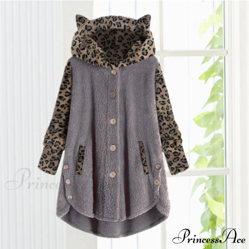 Leopard Patchwork Cat Ears Coat