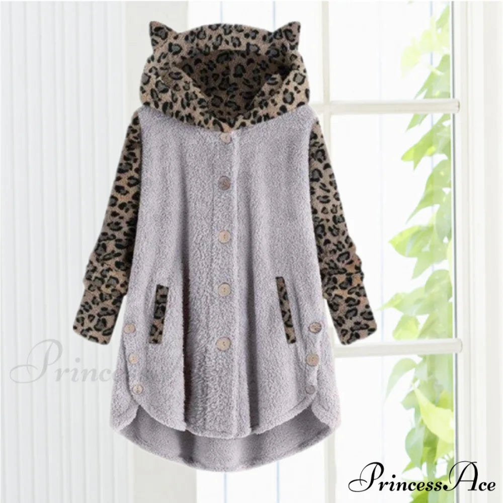 Leopard Patchwork Cat Ears Coat