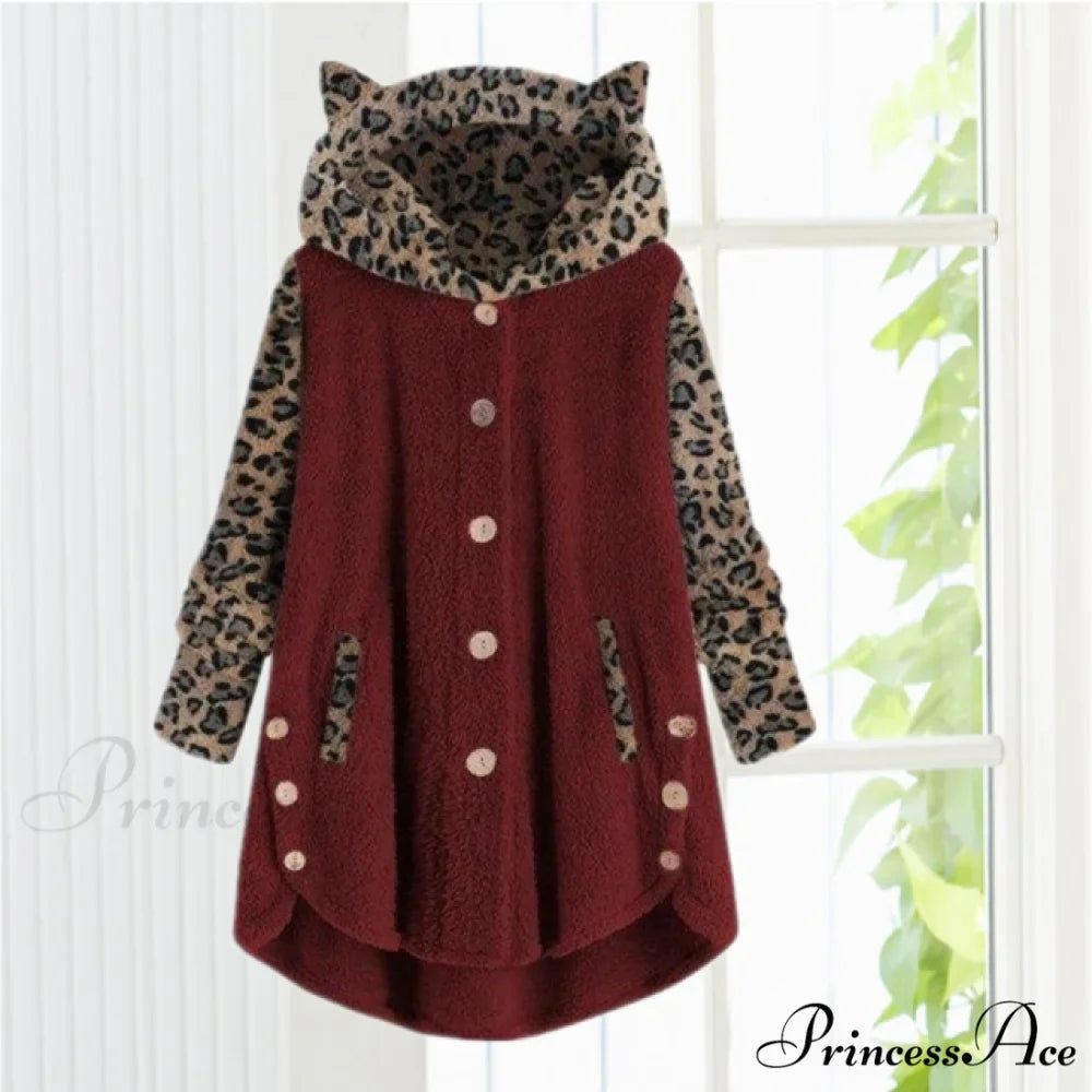 Leopard Patchwork Cat Ears Coat