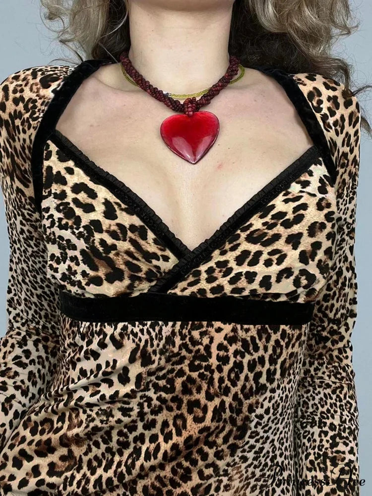 Leopard Patchwork Sleek Square Collar Extended Sleeve Knit Top