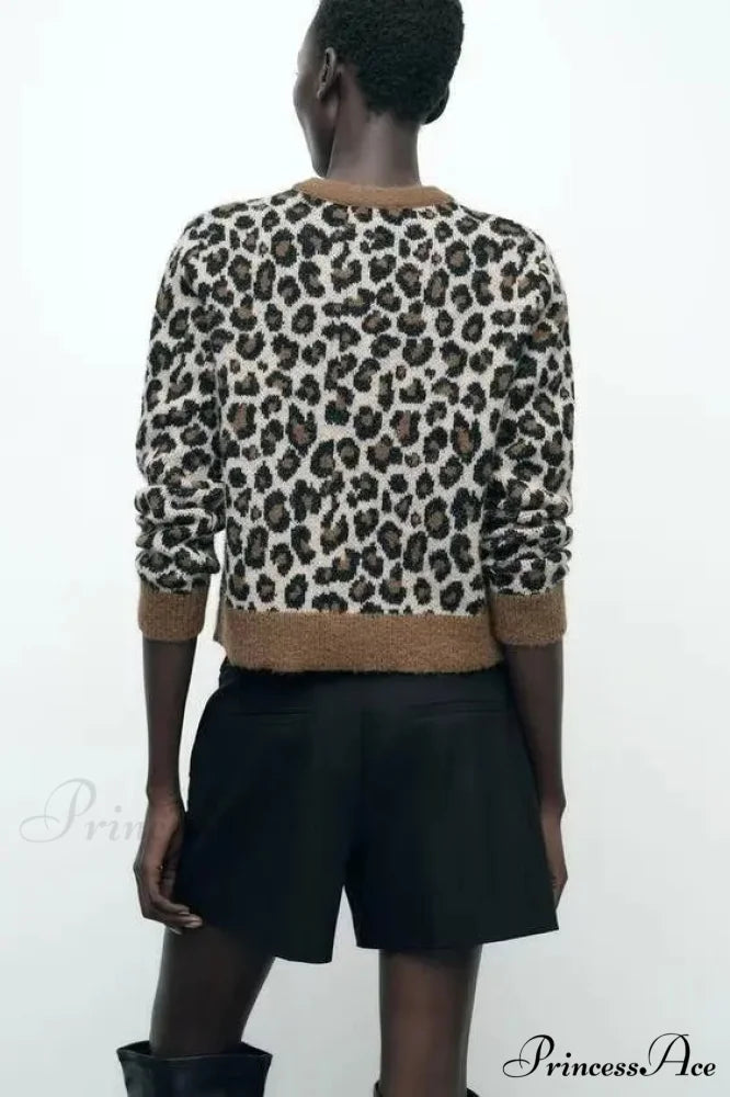 Leopard Patterned Feline Round Neck Cardigan