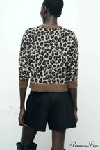 Leopard Patterned Feline Round Neck Cardigan