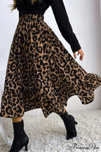 Leopard Print Pleated High Waist Skirt