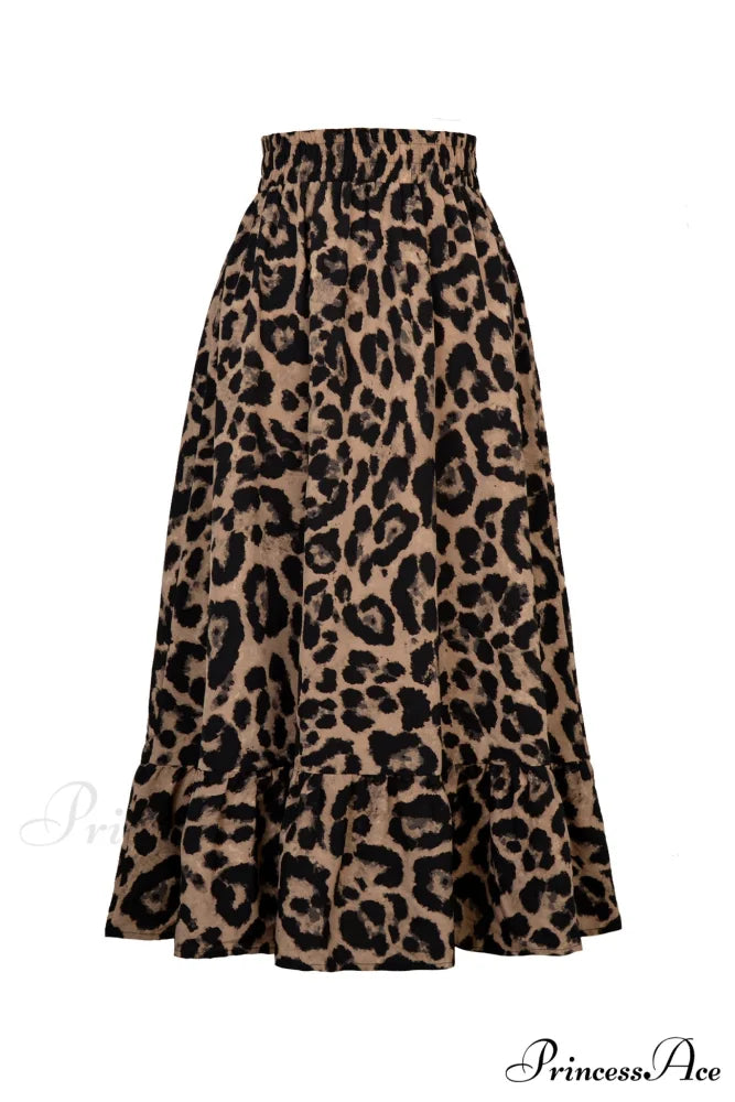 Leopard Print Pleated High Waist Skirt